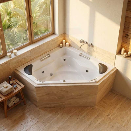 Broadway Alhambra Spa Bathtub Corner Drop-in Tub with Jets 1490x1490x550mm - Gloss White