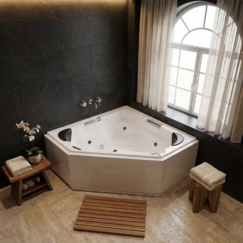 Broadway Alhambra Spa Bathtub Corner Drop-in Tub with Jets 1490x1490x550mm - Gloss White