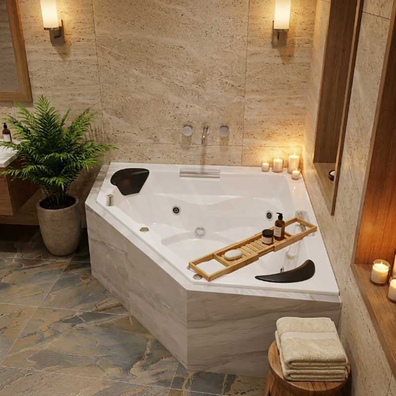 Broadway Alhambra Spa Bathtub Corner Drop-in Tub with Jets 1490x1490x550mm - Gloss White