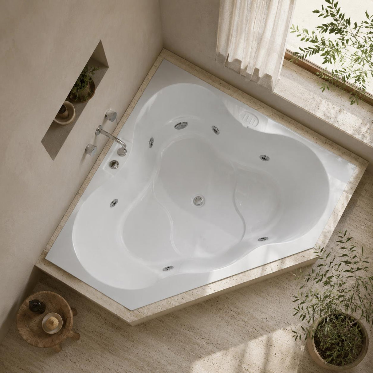 Broadway Almina Spa Bathtub Corner Drop-in Tub with Jets 1285x1285x455mm - Gloss White