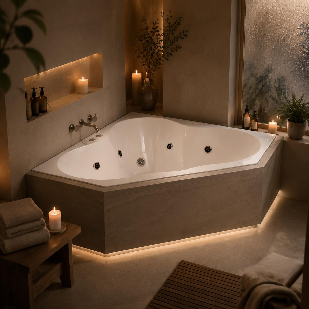 Broadway Almina Spa Bathtub Corner Drop-in Tub with Jets 1285x1285x455mm - Gloss White