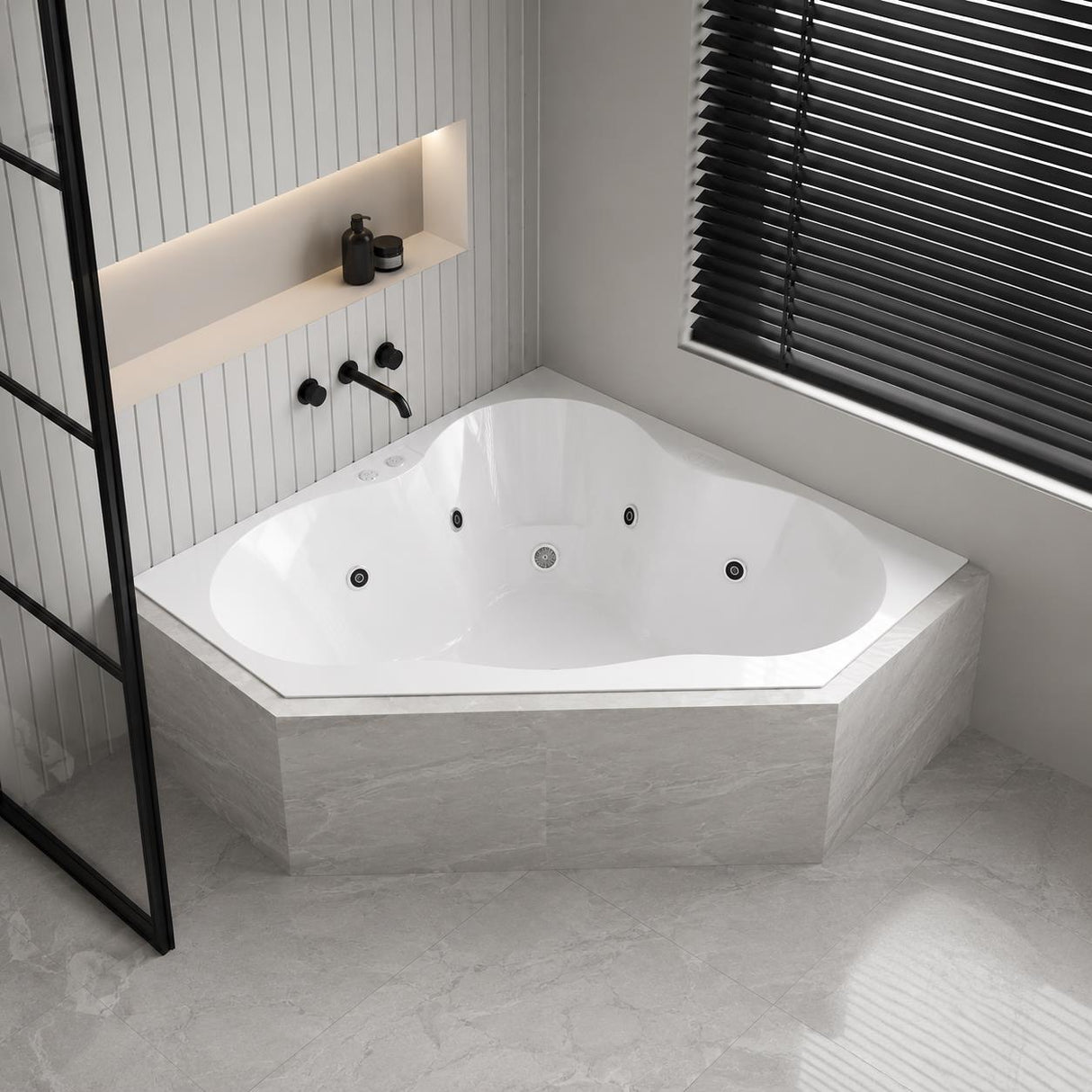 Broadway Almina Spa Bathtub Corner Drop-in Tub with Jets 1285x1285x455mm - Gloss White