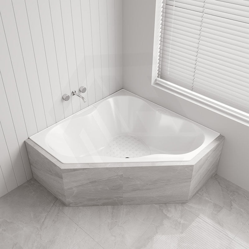 Broadway Almina&Zamora Bath 1285/1485mm Clover Acrylic Corner Drop In Bathtub Gloss White