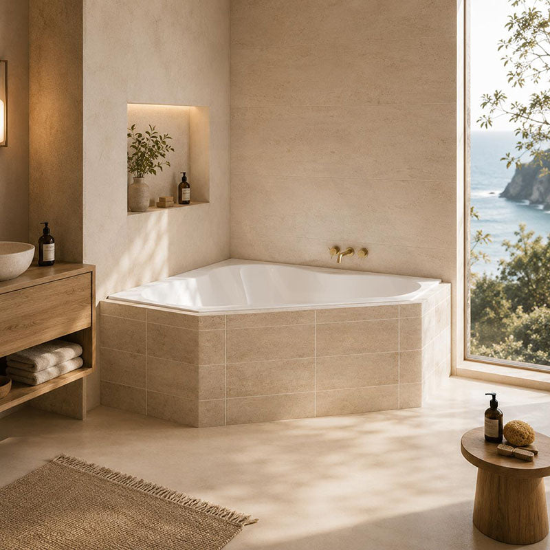 Broadway Almina&Zamora Bath Clover Acrylic Corner Drop In Bathtub 1285/1485mm - Gloss White