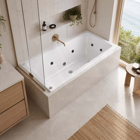 Broadway Alpha B Spa Bath With Non-slip Base & Tiling Bead Drop-in Tub Shower Screen Friendly 1490/1700/1800x750x470mm - Gloss White