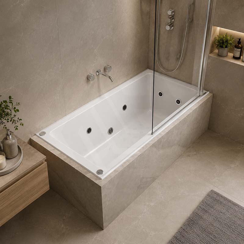 Broadway Alpha B Spa Bath With Non-slip Base & Tiling Bead Drop-in Tub Shower Screen Friendly 1490/1700/1800x750x470mm - Gloss White