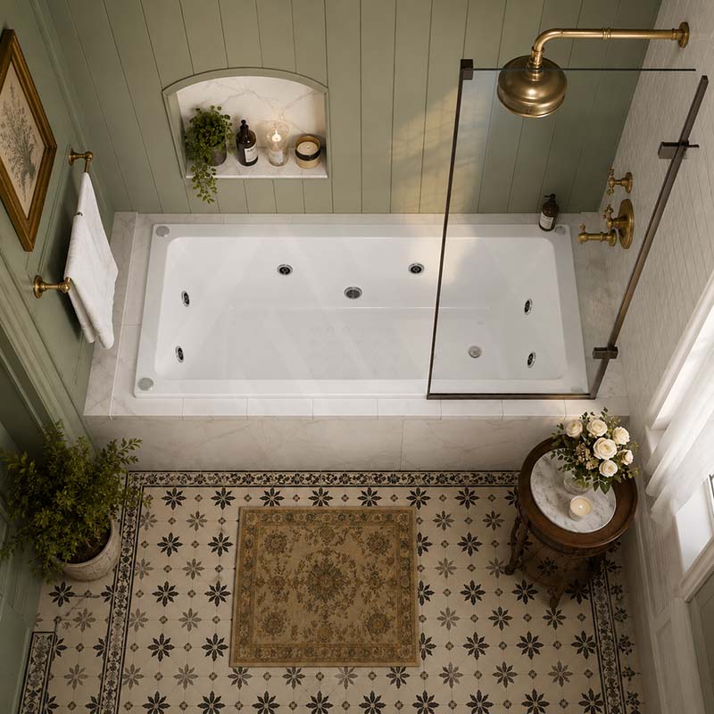 Broadway Alpha B Spa Bath With Non-slip Base & Tiling Bead Drop-in Tub Shower Screen Friendly 1490/1700/1800x750x470mm - Gloss White
