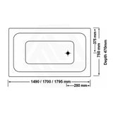 Broadway Alpha Bath 1490/1700/1795mm Rectangle Acrylic Drop In Bathtub Gloss White With Non-slip Base & Tiling Bead Available