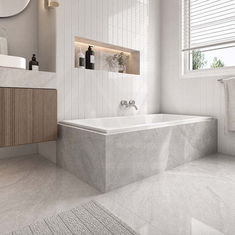 Broadway Alpha Bath Rectangle Acrylic Drop In Bathtub With Non-slip Base & Tiling Bead Available 1490/1700/1800mm Gloss White