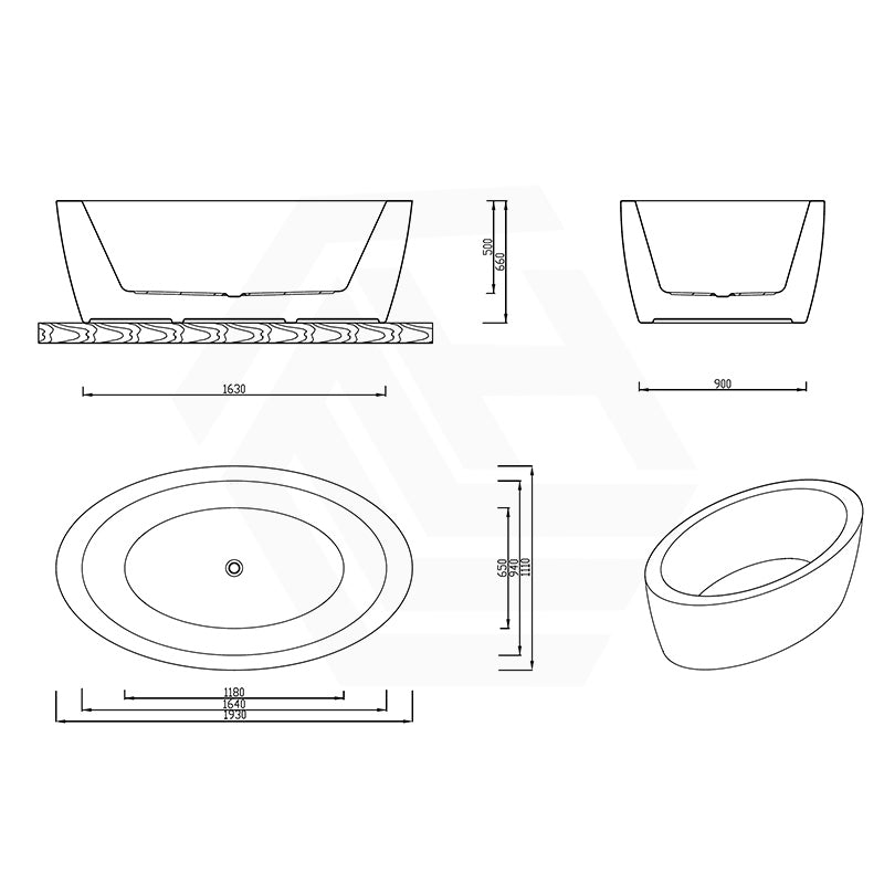 Broadway Aplauso 1800/1930mm Oval Acrylic Freestanding Bathtub