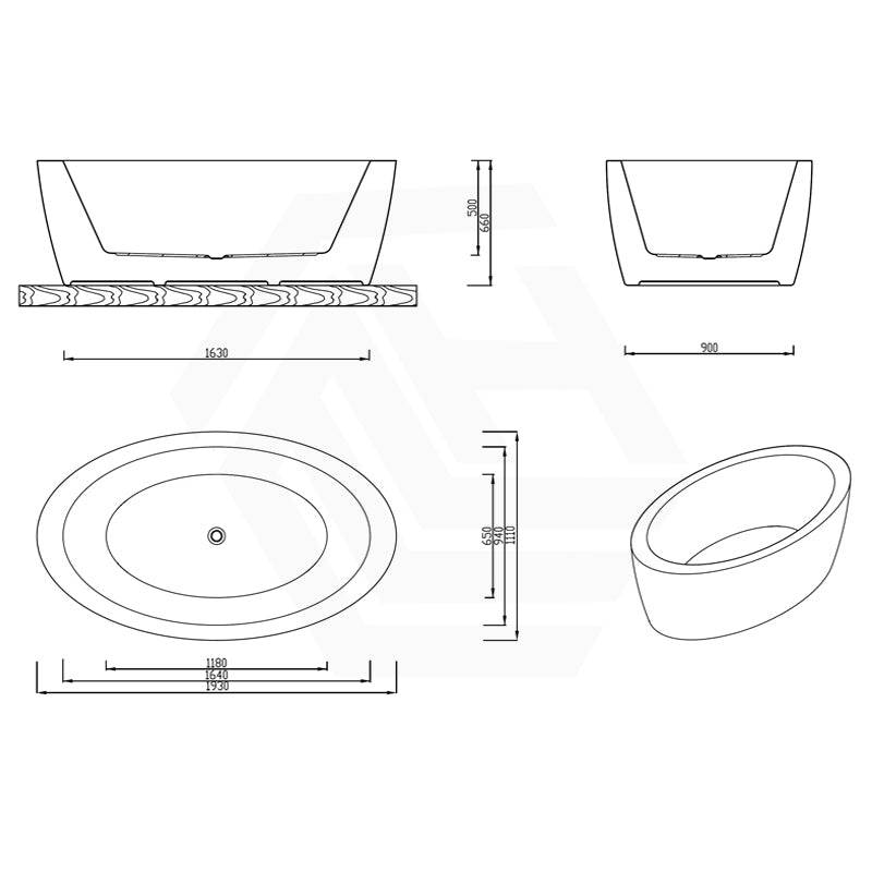Broadway Aplauso 1930x1100x660mm Oval Acrylic Freestanding Spa Bathtub