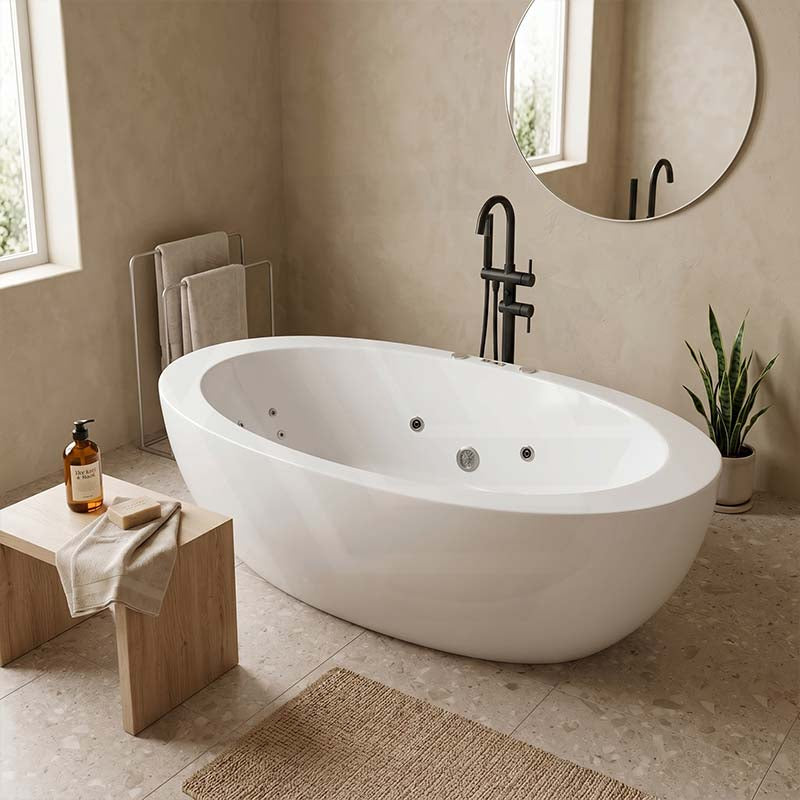 Broadway Aplauso Oval Acrylic Freestanding Spa Bathtub 1930x1100x660mm - Gloss White