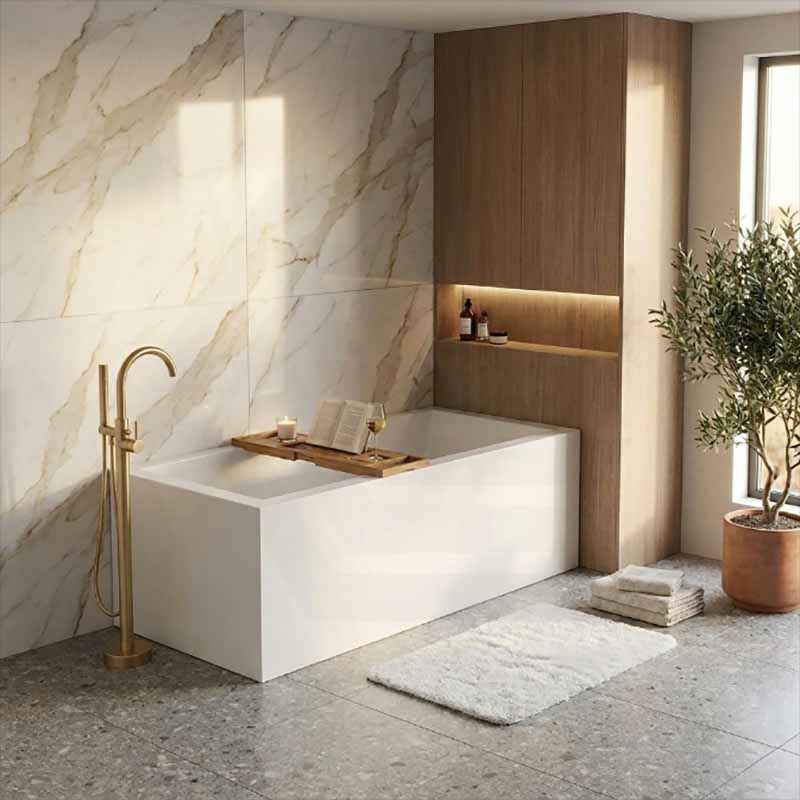 Broadway Ataud Rectangle Acrylic Freestanding Bathtub NO Overflow 1500/1700x800x600mm - Gloss White