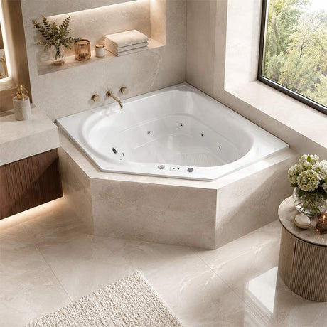 Broadway Barda Spa Bathtub Corner Drop-in Tub with Jets 1480x1480x550mm  - Gloss White