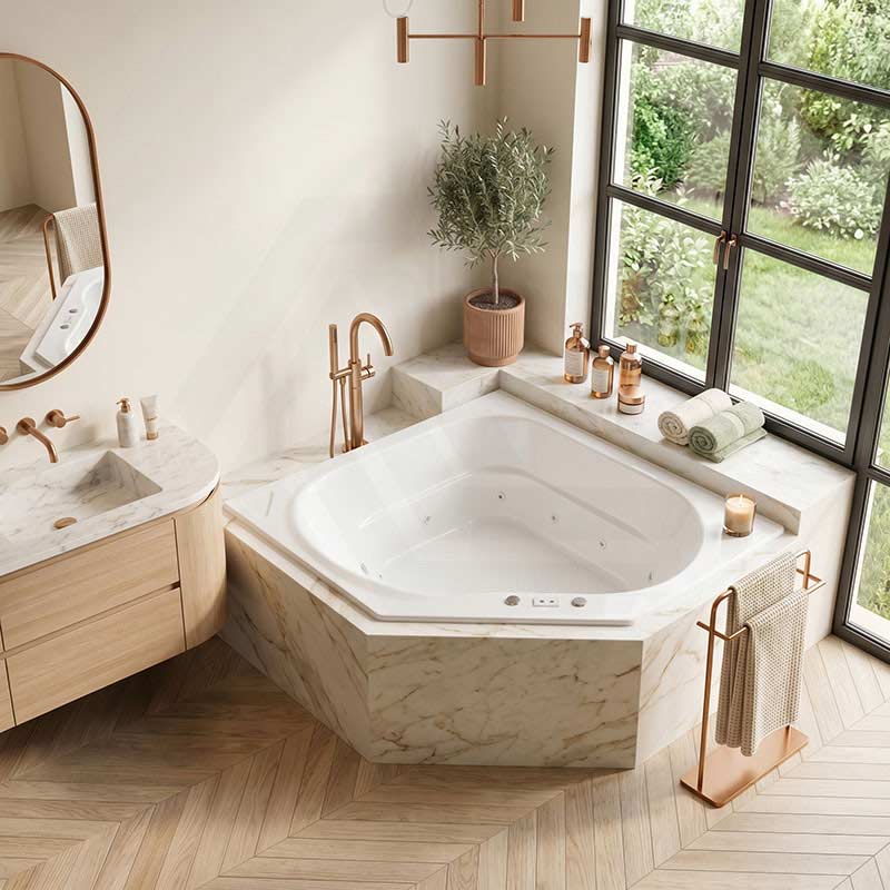 Broadway Barda Spa Bathtub Corner Drop-in Tub with Jets 1480x1480x550mm  - Gloss White