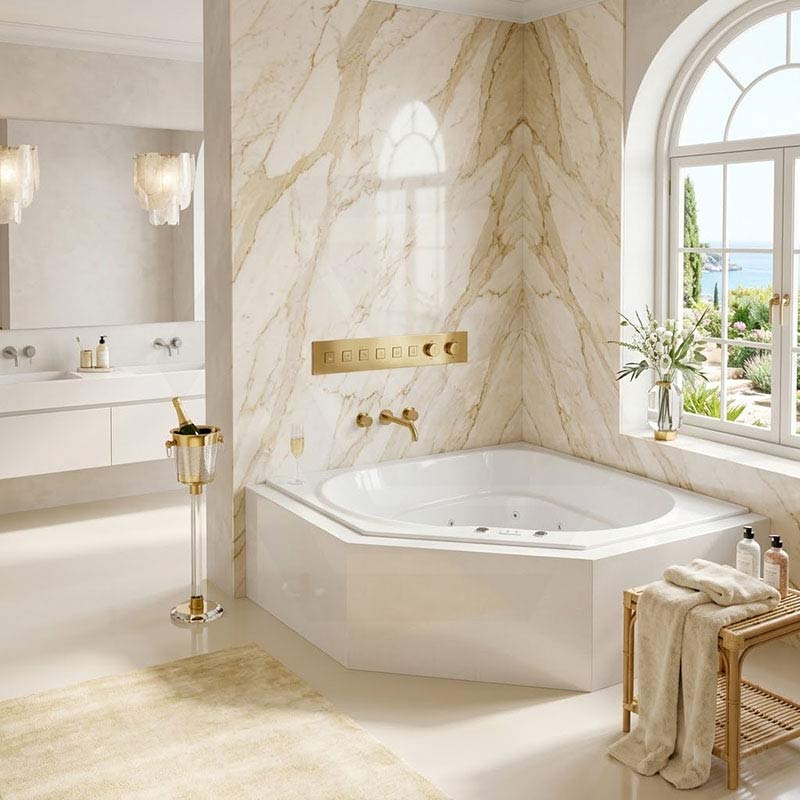 Broadway Barda Spa Bathtub Corner Drop-in Tub with Jets 1480x1480x550mm  - Gloss White