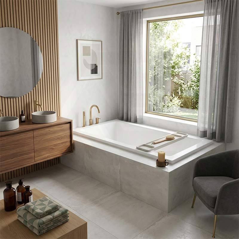 Broadway Catolina Bath Rectangle Acrylic Drop In Bathtub 1550/1680/1800mm - Gloss White