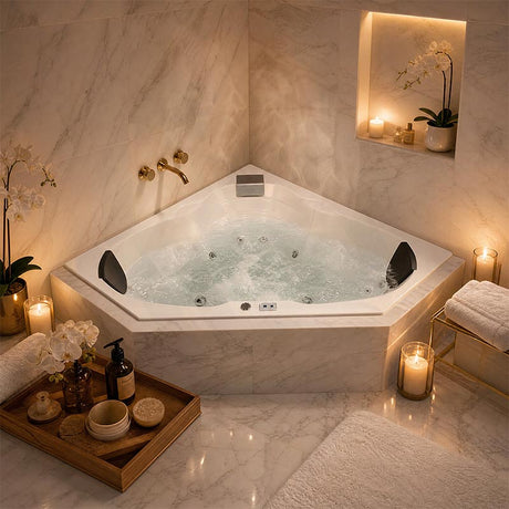 Broadway Cordoba Acrylic Corner Drop-in Spa Bathtub with Jets 1530x1530x600mm - Gloss White