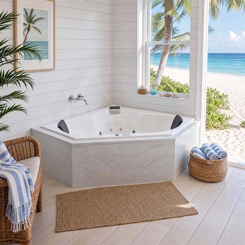 Broadway Cordoba Acrylic Corner Drop-in Spa Bathtub with Jets 1530x1530x600mm - Gloss White