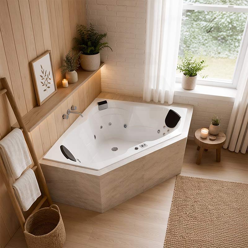 Broadway Cordoba Acrylic Corner Drop-in Spa Bathtub with Jets 1530x1530x600mm - Gloss White