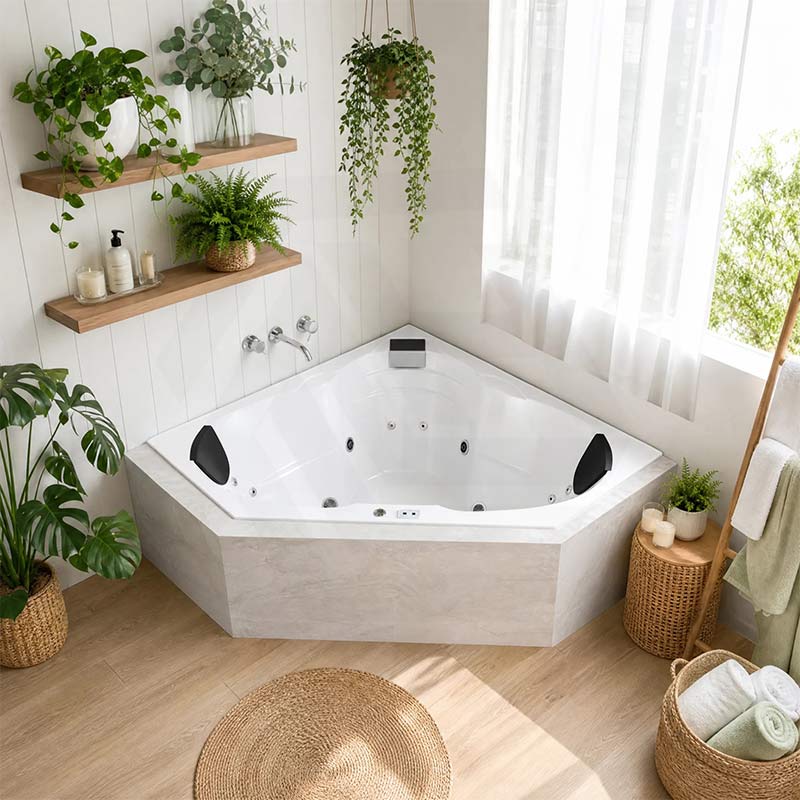 Broadway Cordoba Acrylic Corner Drop-in Spa Bathtub with Jets 1530x1530x600mm - Gloss White