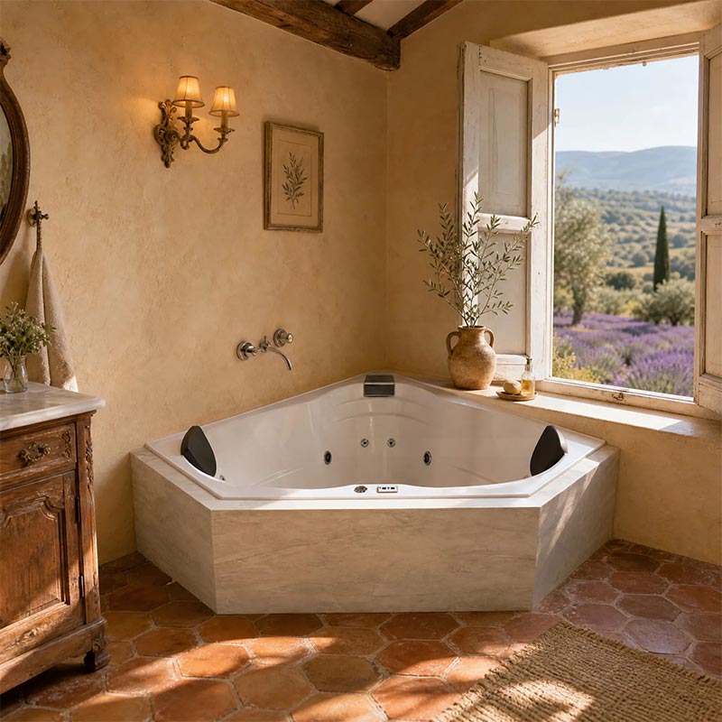 Broadway Cordoba Acrylic Corner Drop-in Spa Bathtub with Jets 1530x1530x600mm - Gloss White