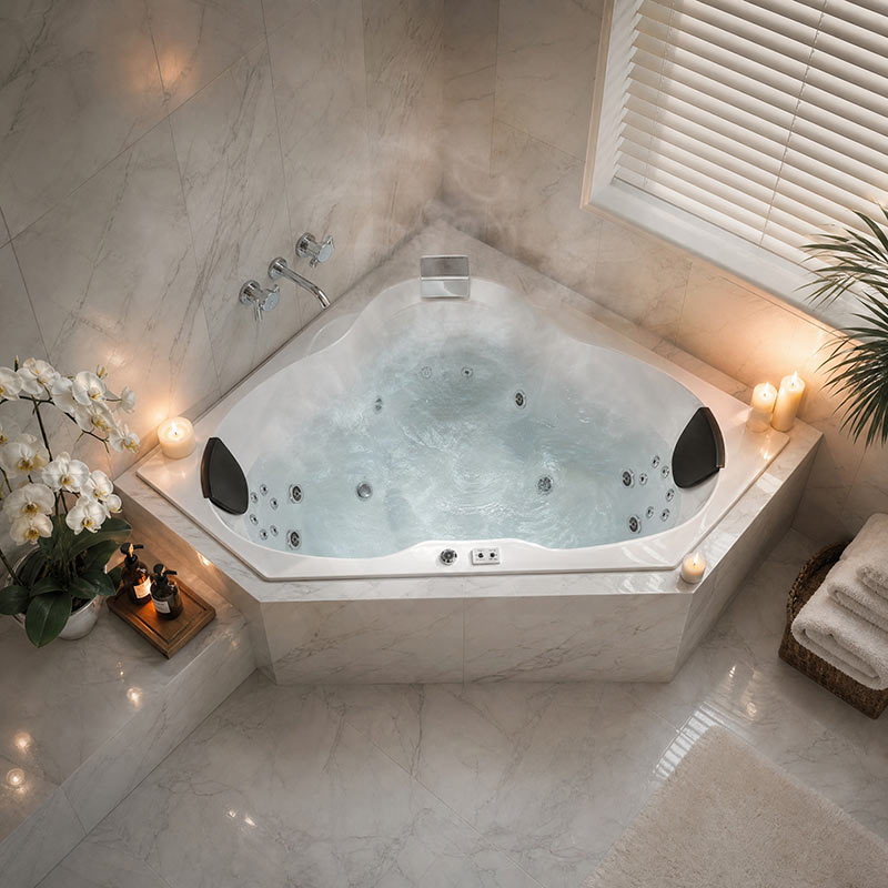 Broadway Cordoba Acrylic Corner Drop-in Spa Bathtub with Jets 1530x1530x600mm - Gloss White