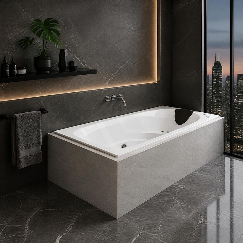 Broadway Elise Acrylic Rectangular Drop-in Spa Bath 1800x850x515mm - Gloss White