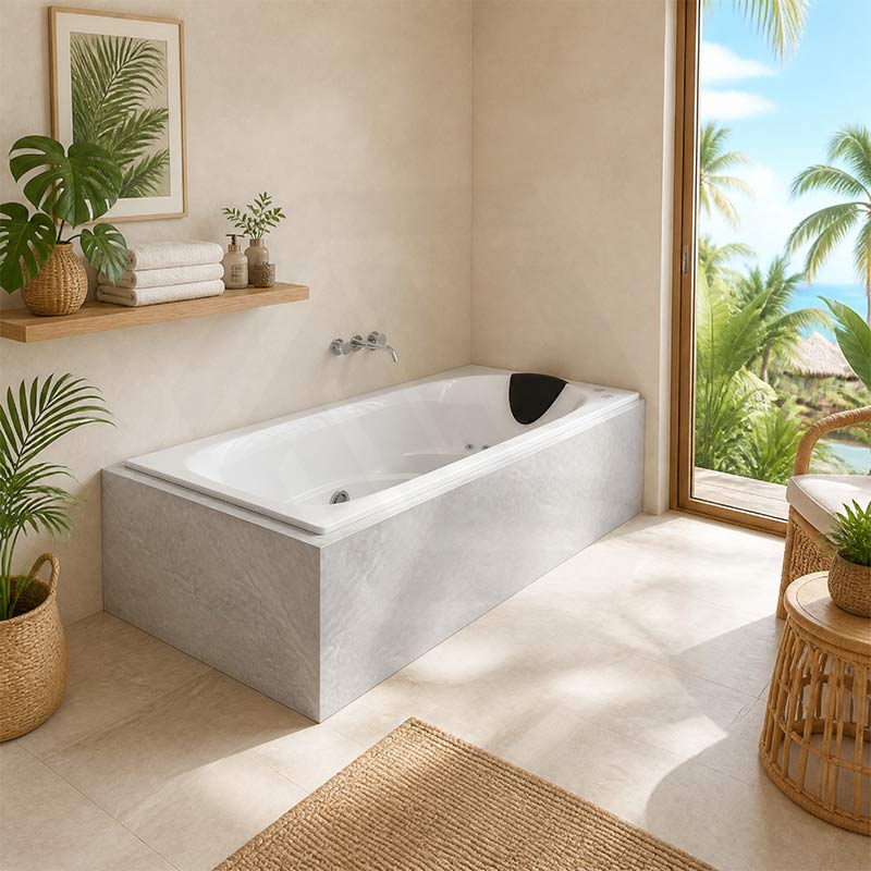 Broadway Elise Acrylic Rectangular Drop-in Spa Bath 1800x850x515mm - Gloss White