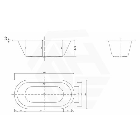 Broadway Florentine Bath 1485/1640mm Oval Acrylic Drop In Bathtub Gloss White