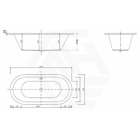 Broadway Florentine Bath 1485/1640mm Oval Acrylic Drop In Bathtub Gloss White