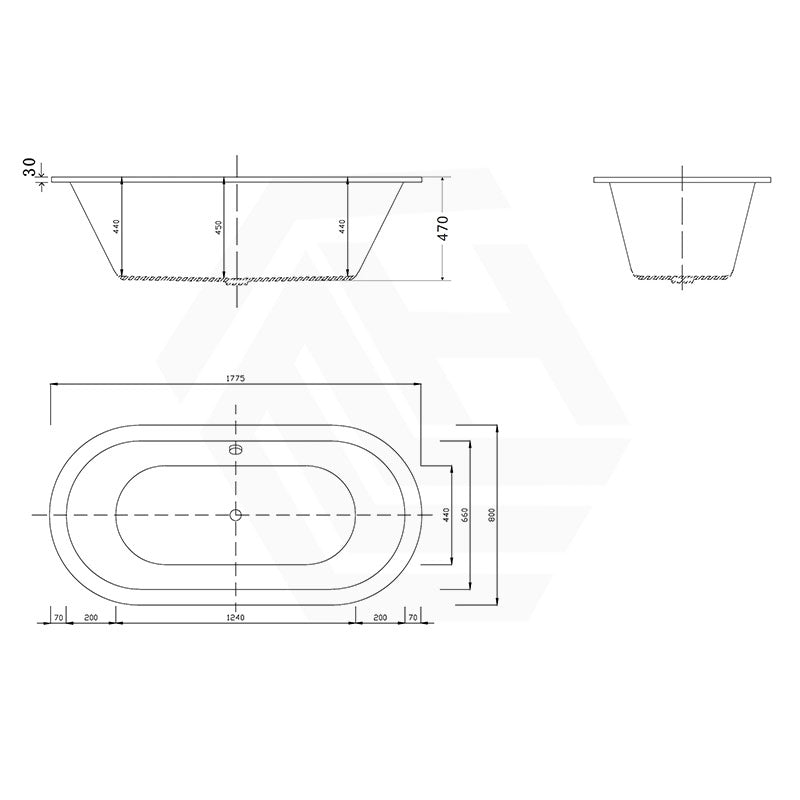 Broadway Florentine Spa Bath Oval Drop-in Tub 1485/1640/1775mm