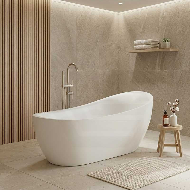 Broadway FS21 Oval Acrylic Freestanding Bathtub 1800x900x800mm - Gloss White