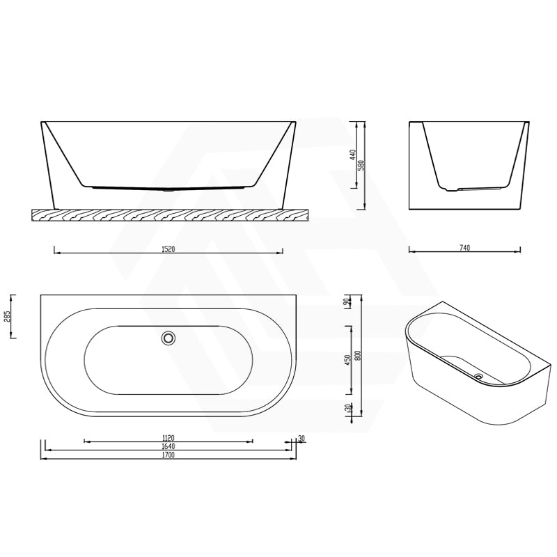 Broadway Fs36 Spa Bath 1700X780X600Mm Back To Wall Tub In Gloss White Baths