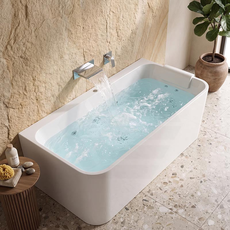 Broadway FS38 Spa Bath Back To Wall Tub Slim Edge 1500x750x600mm - Gloss White