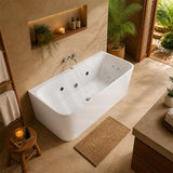 Broadway FS38 Spa Bath Back To Wall Tub Slim Edge 1500x750x600mm - Gloss White