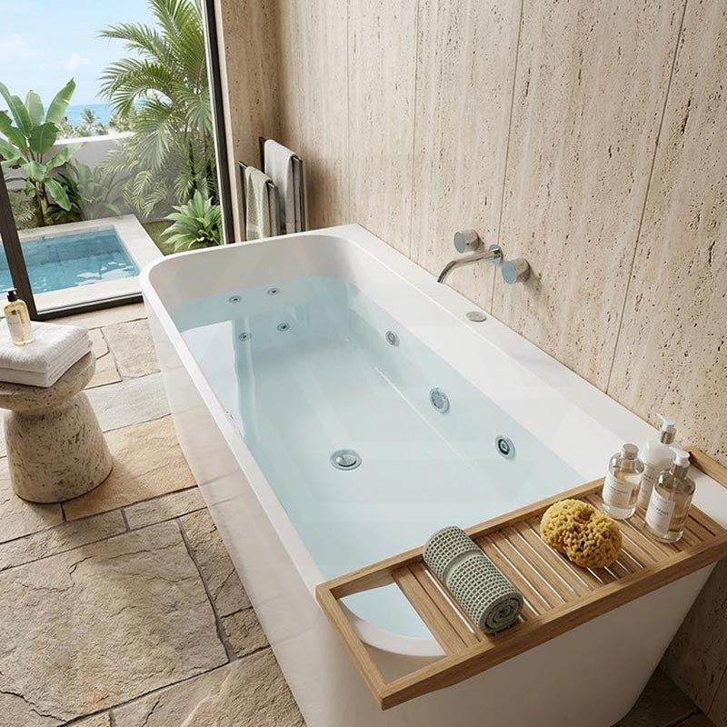 Broadway FS38 Spa Bath Back To Wall Tub Slim Edge 1500x750x600mm - Gloss White