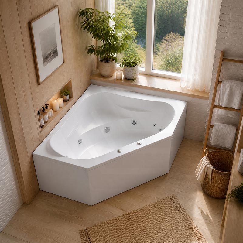 Broadway FS53 Acrylic Corner Spa Bathtub 1290/1490x640mm - Gloss White