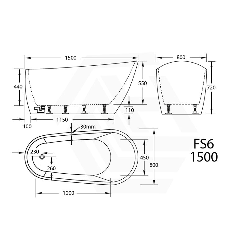 Broadway FS6 1300/1500/1700mm Acrylic Freestanding Bathtub