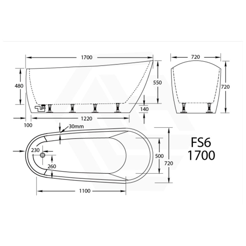 Broadway FS6 1300/1500/1700mm Acrylic Freestanding Bathtub