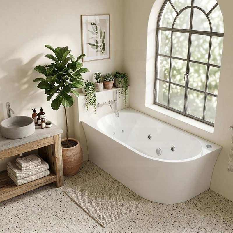 Broadway FS7 Back to Wall Spa Bathtub Acrylic Left / Right Corner Available 1500/1700x780x600mm  - Gloss White