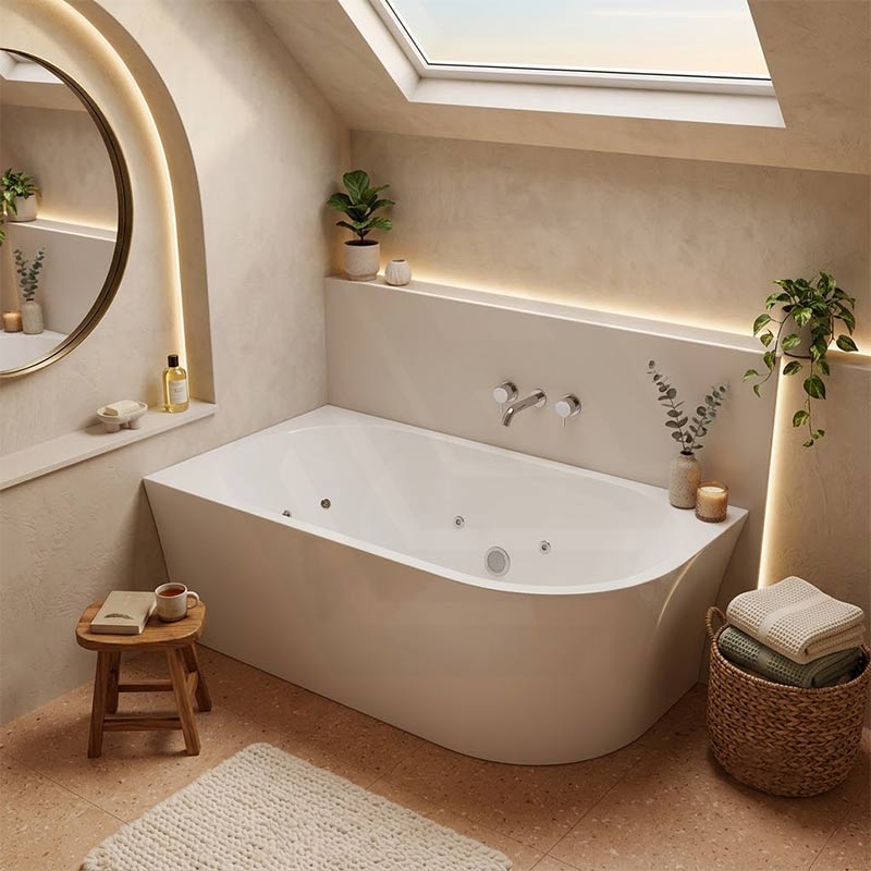 Broadway FS7 Back to Wall Spa Bathtub Acrylic Left / Right Corner Available 1500/1700x780x600mm  - Gloss White