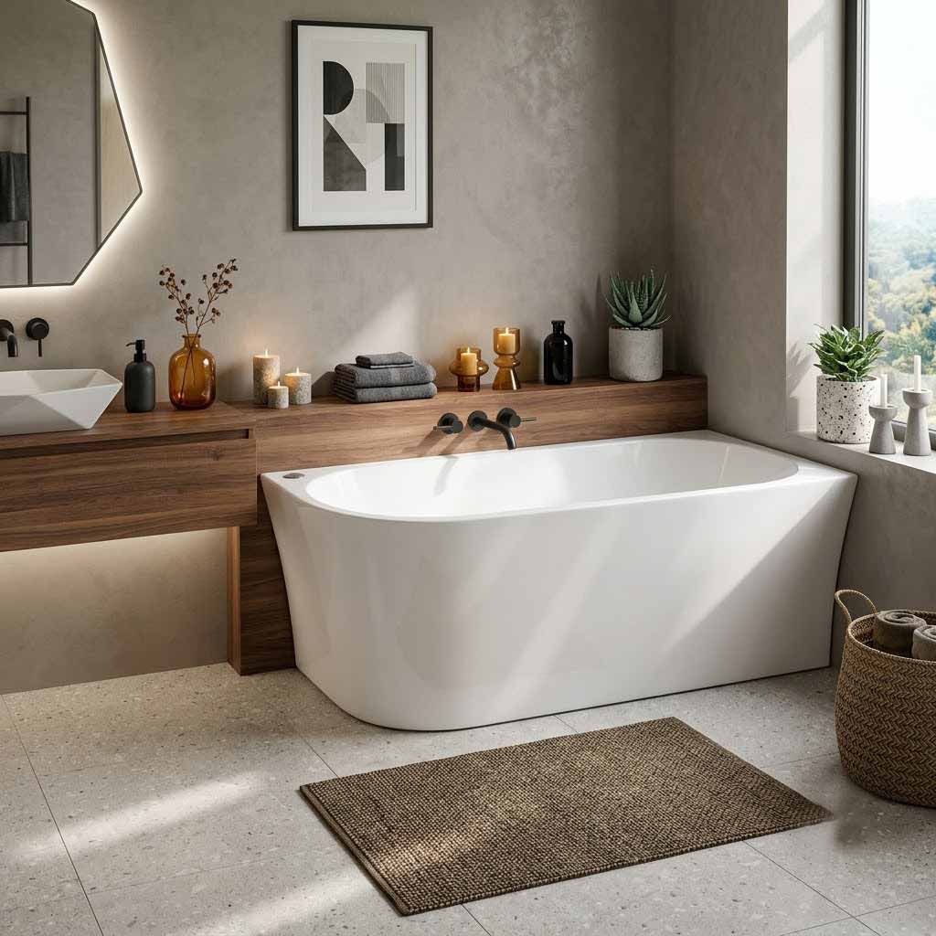 Broadway FS7 Back to Wall Spa Bathtub Acrylic Left / Right Corner Available 1500/1700x780x600mm  - Gloss White