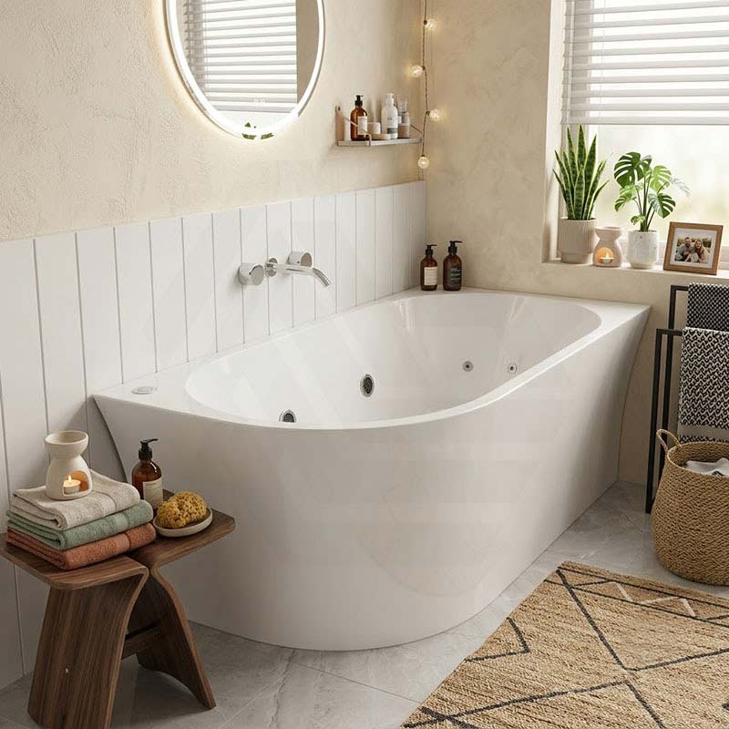 Broadway FS7 Back to Wall Spa Bathtub Acrylic Left / Right Corner Available 1500/1700x780x600mm  - Gloss White
