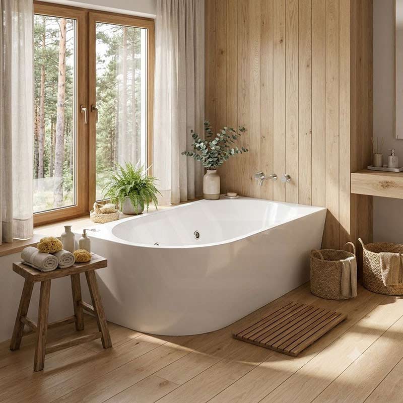Broadway FS7 Back to Wall Spa Bathtub Acrylic Left / Right Corner Available 1500/1700x780x600mm  - Gloss White