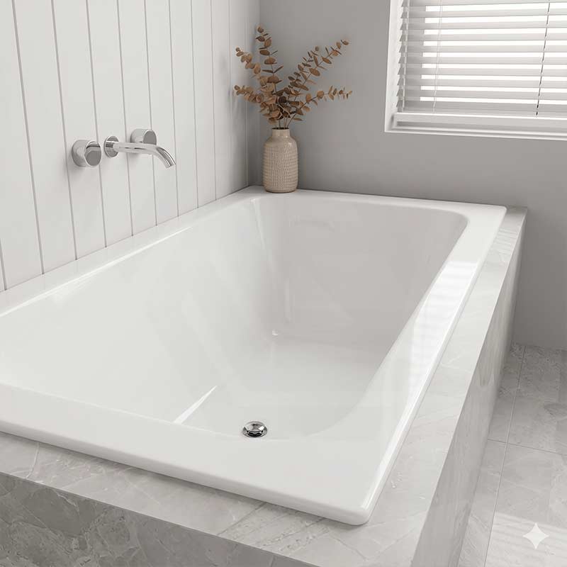 Broadway Grandisimo Bath Rectangle Acrylic Drop In Bathtub 1400x820x520mm - Gloss White