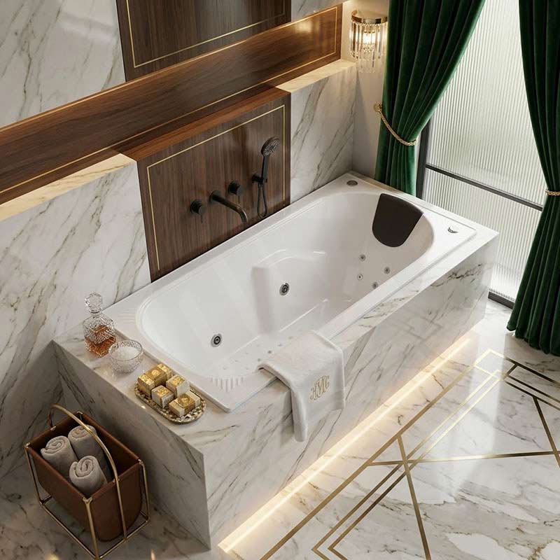 Broadway Isabella Spa Bath Rectangula Drop-in Tub 1320/1530/1650/1800x815x530mm - Gloss White