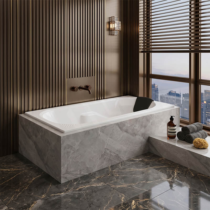 Broadway Isabella Rectangle Acrylic Drop In Bathtub 1320/1530/1650/1800mm - Gloss White