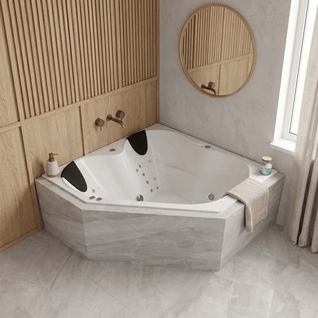 Broadway Karmen Spa Bathtub Corner Drop-in Tub with Hot Pump 1400x1400x500mm/1540x1540x500mm - Gloss White