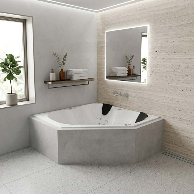 Broadway Karmen Spa Bathtub Corner Drop-in Tub with Hot Pump 1400x1400x500mm/1540x1540x500mm - Gloss White